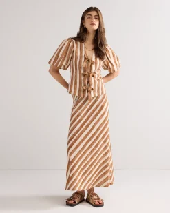 Ankle-length linen-blend skirt