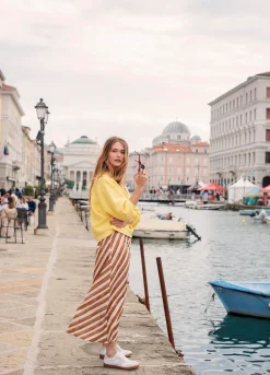 Ankle-length linen-blend skirt