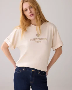 Artwork T-shirt with embroidered logo