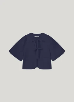 Blouse jacket with bow fastening