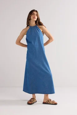 Long denim halter dress