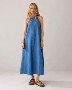 Long denim halter dress