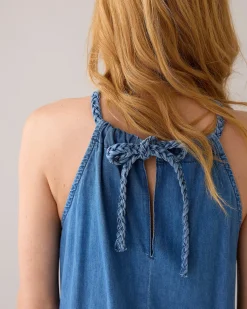 Long denim halter dress