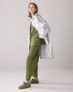 Metallic mackintosh with storage bag