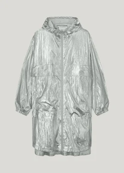 Metallic mackintosh with storage bag