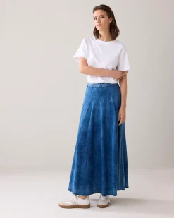 Wide denim skirt