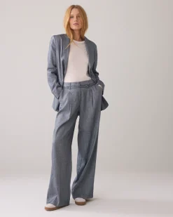 Wide-leg linen-blend trousers